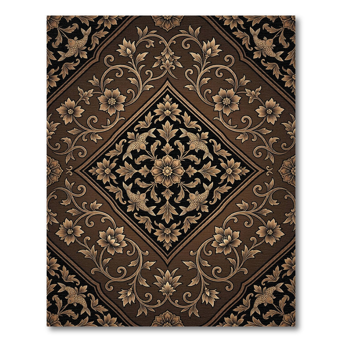 Regal Bronze Floral Koi Diamond Rug