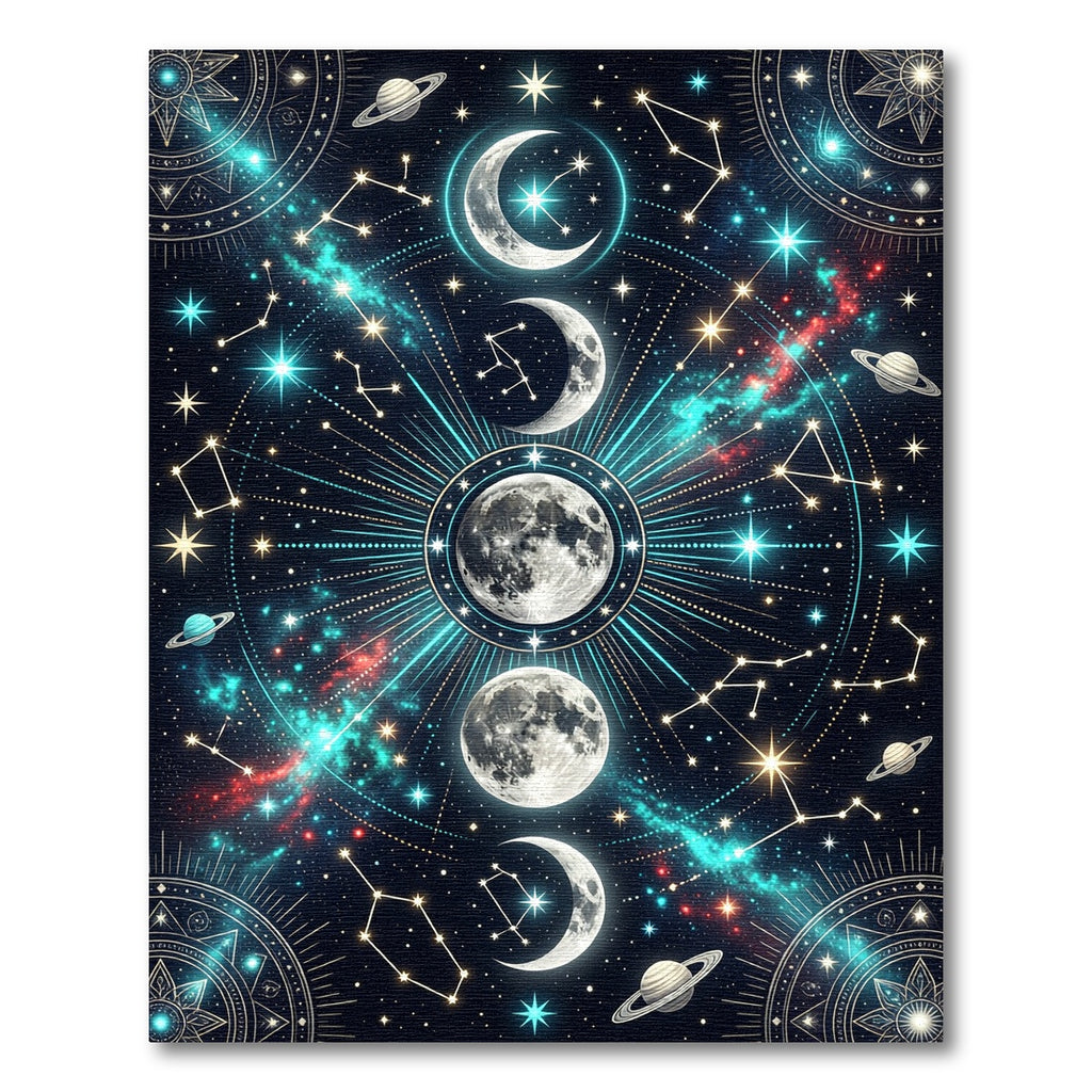 Celestial Lunar Phases Galaxy Starry Art Rug
