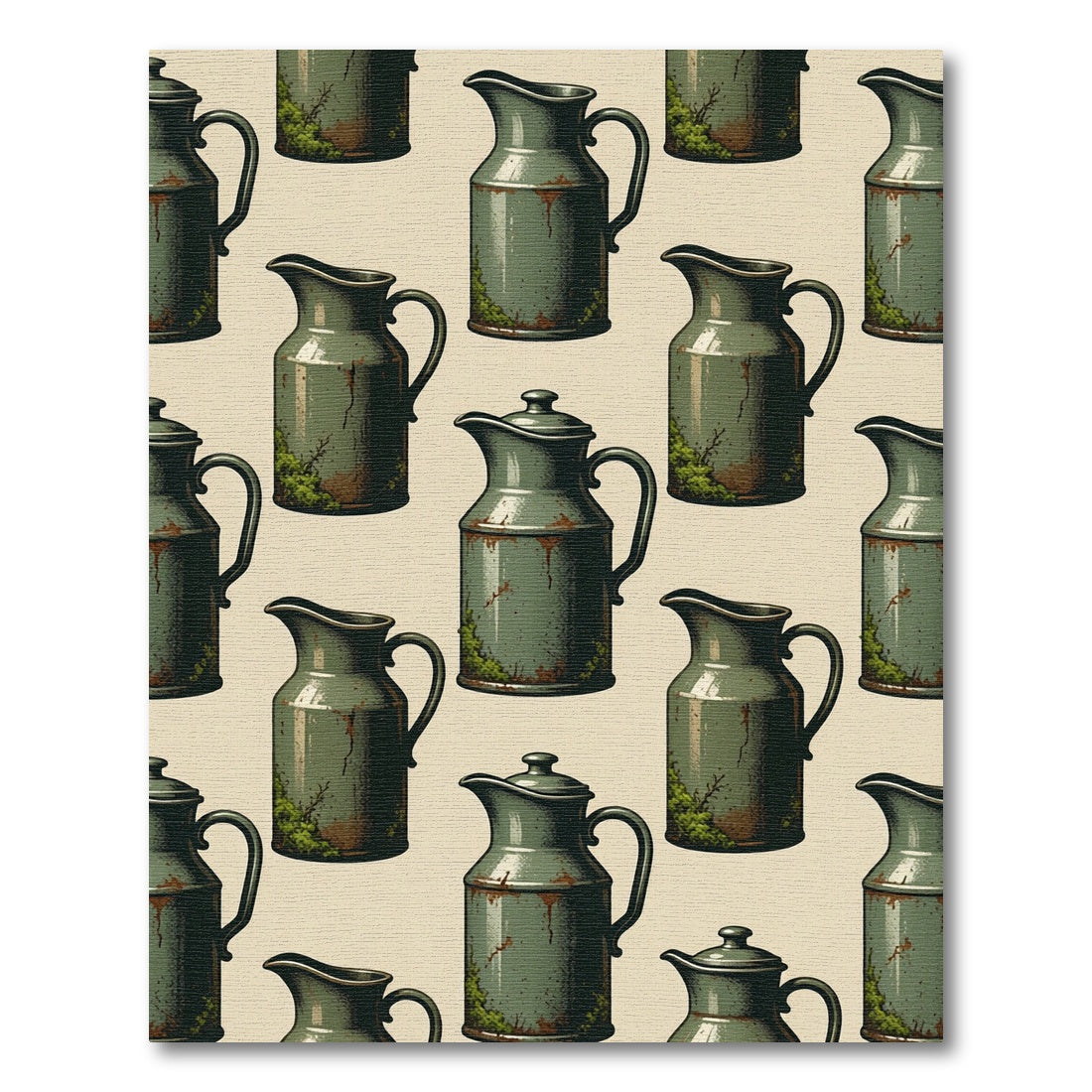 Rustic Sage Green Pitcher Field Rug