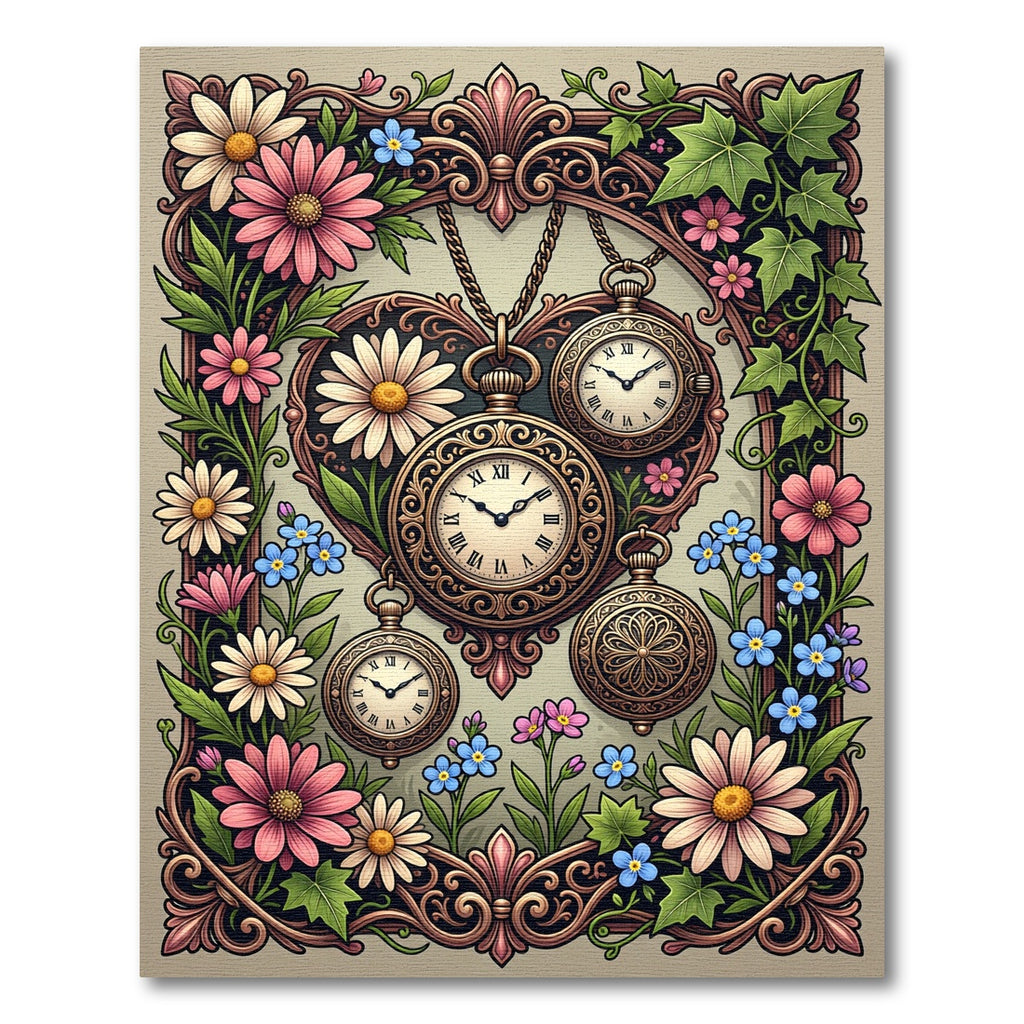 Vintage Floral Pocket Watch Heart Tapestry Rug