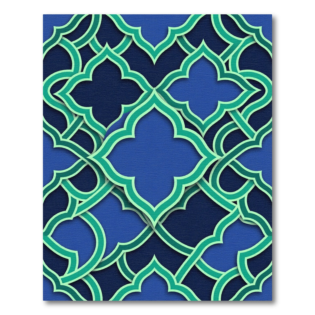 Geometric Teal Blue Quatrefoil Lattice Rug