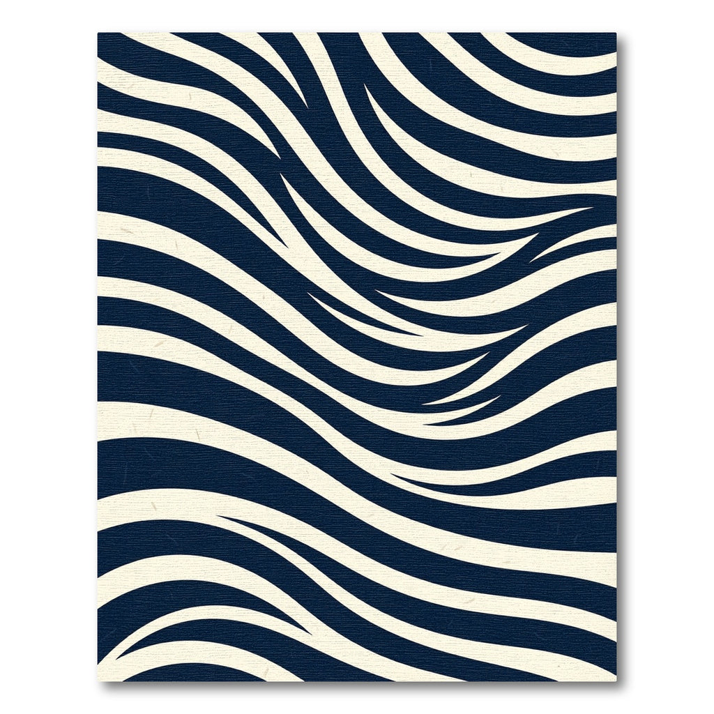Midnight Blue Flowing Ivory Waves Rug