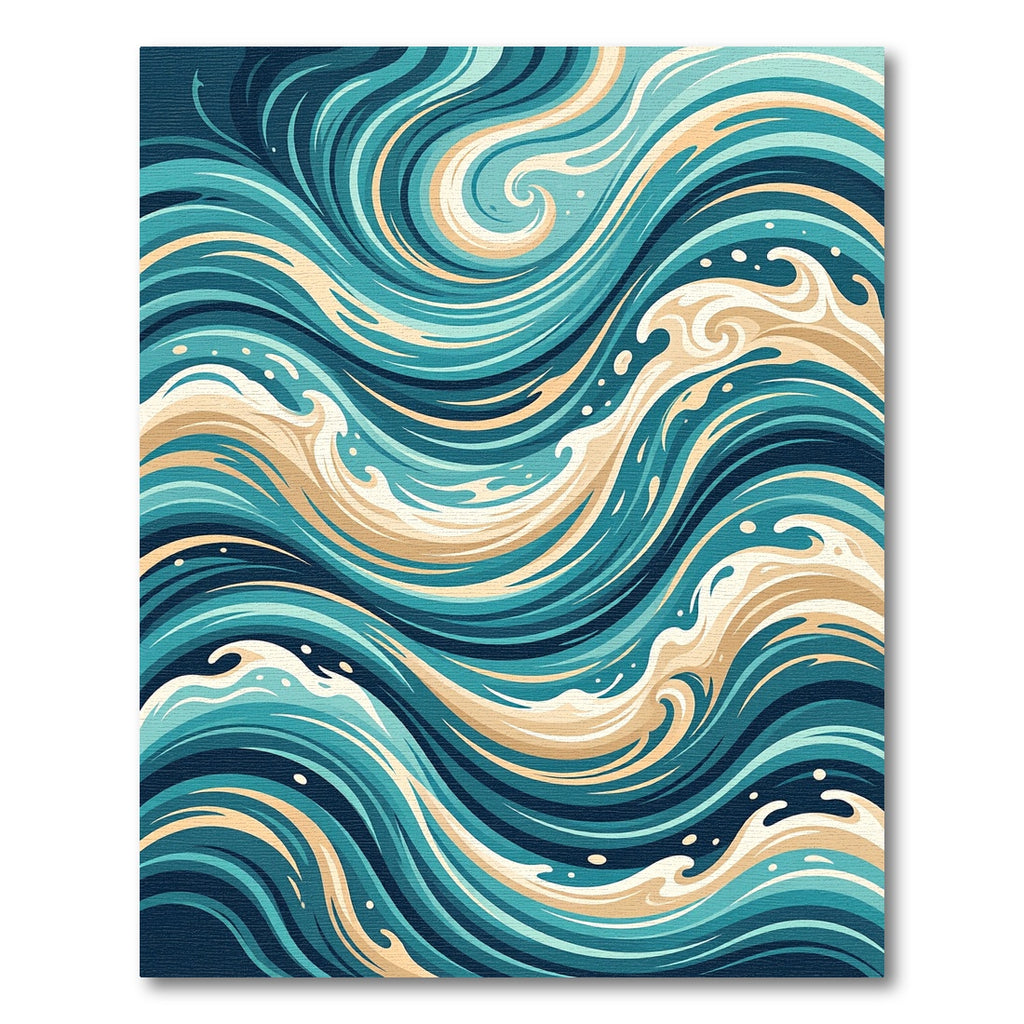 Abstract Teal and Cream Swirling Waves Rug