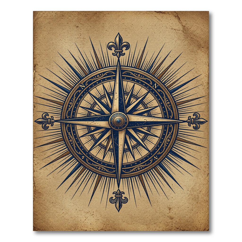 Vintage Golden Nautical Compass Rose Rug