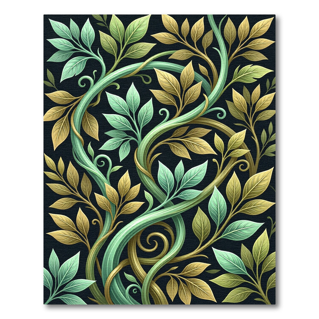 Elegant Golden Sage Intertwining Botanical Vines Rug