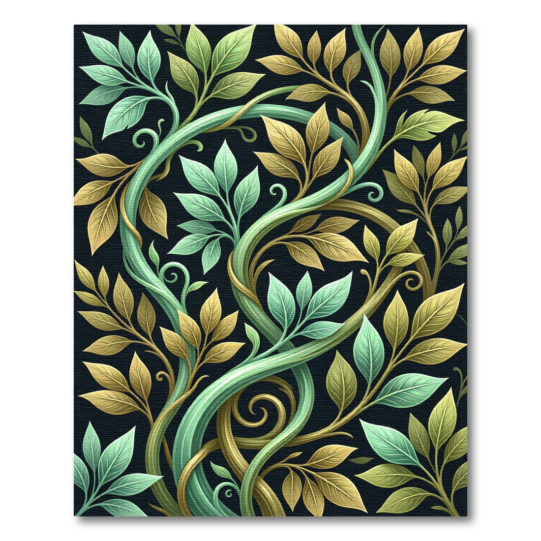 Elegant Golden Sage Intertwining Botanical Vines Rug