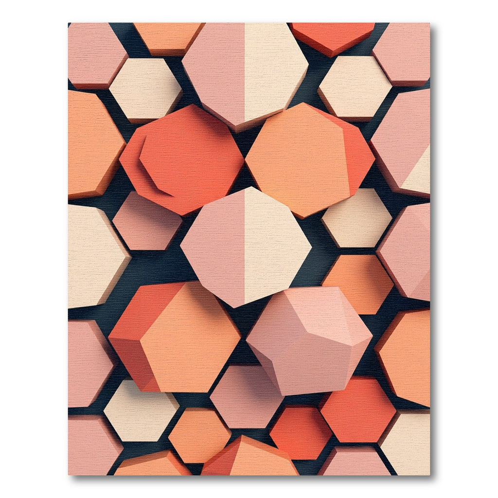 Coral Peach Hexagonal Forms Rug