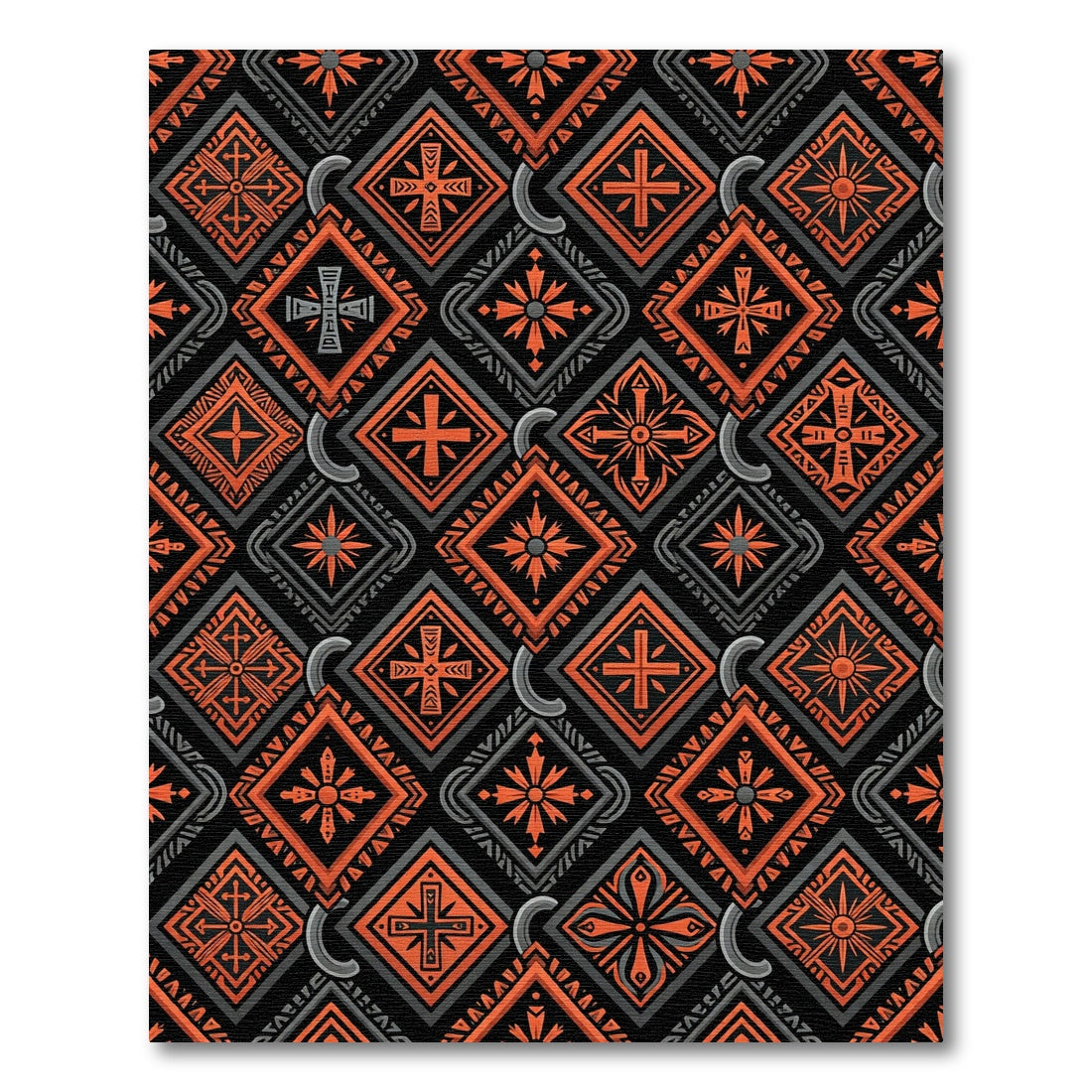Bold Burnt Orange Geometric Cross Tile Rug