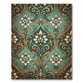 Ornate Damask Teal and Gold Floret Rug