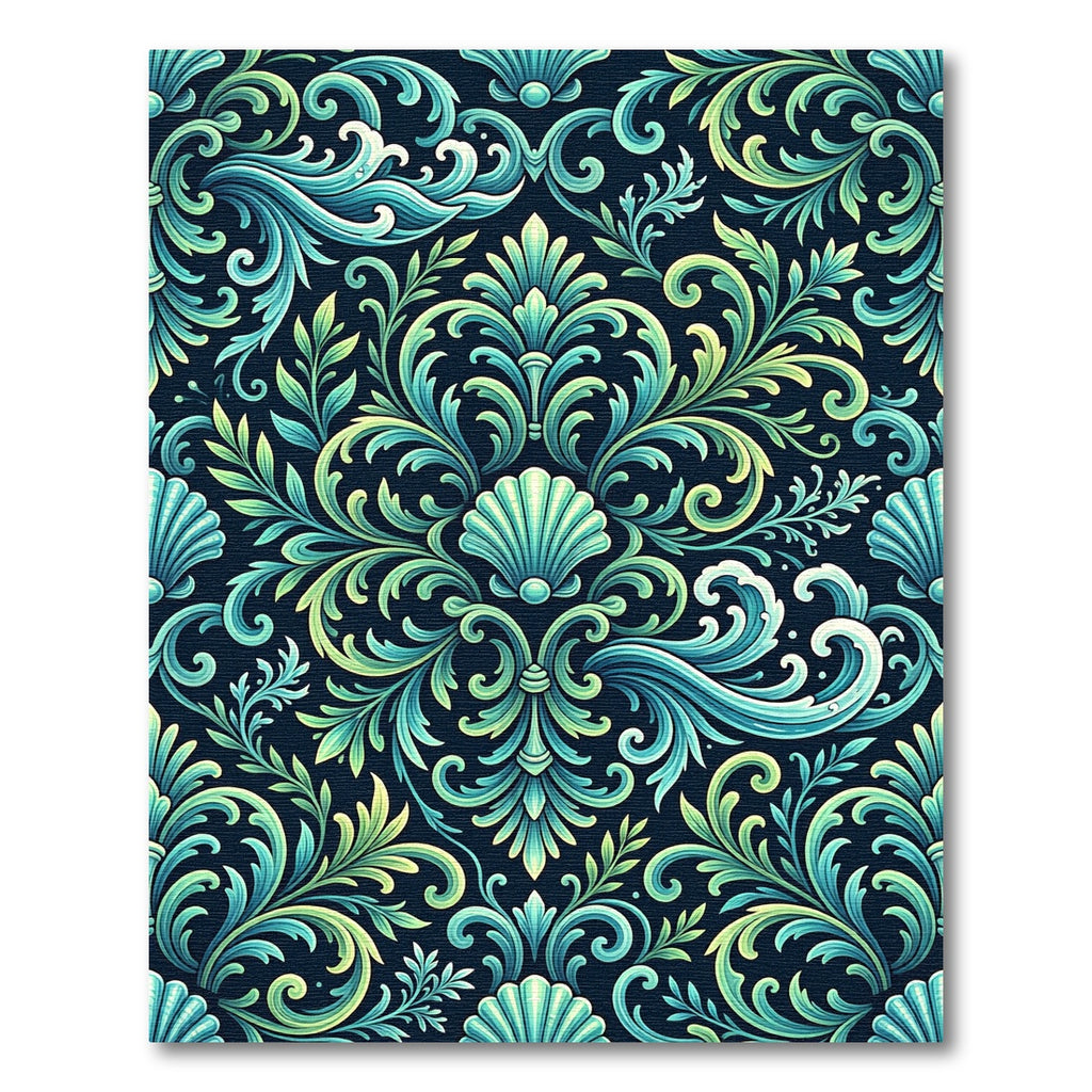 Deep Teal Ocean Scrollwork Laminate Rug