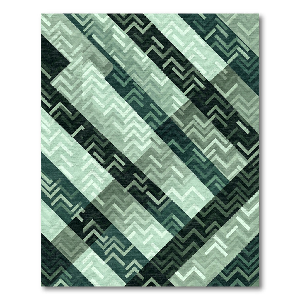 Gradient Teal Chevron Geometric Rug