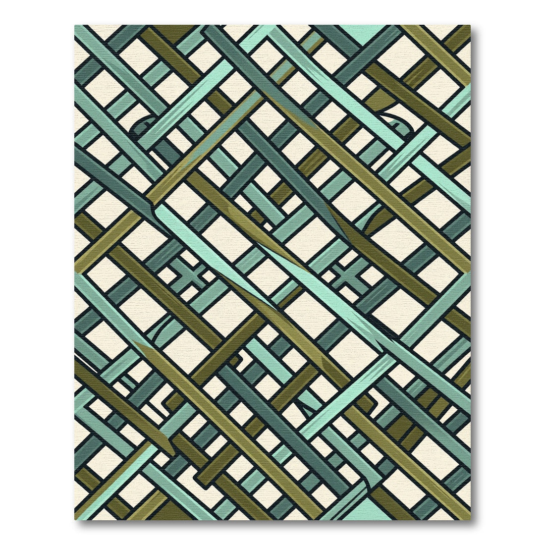 Olive and Teal Intersecting Geometric Weave Rug