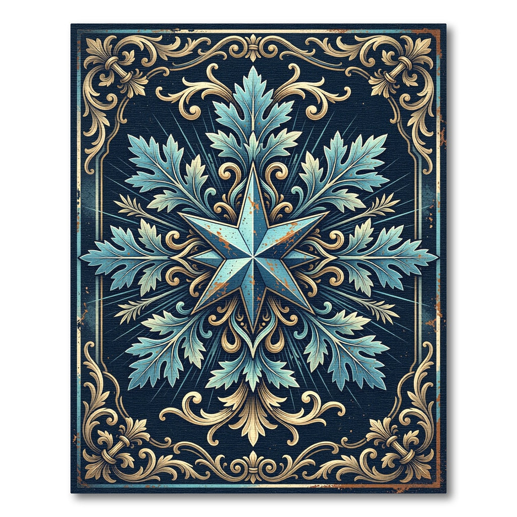 Ornamental Teal Star Filigree Emblem Rug