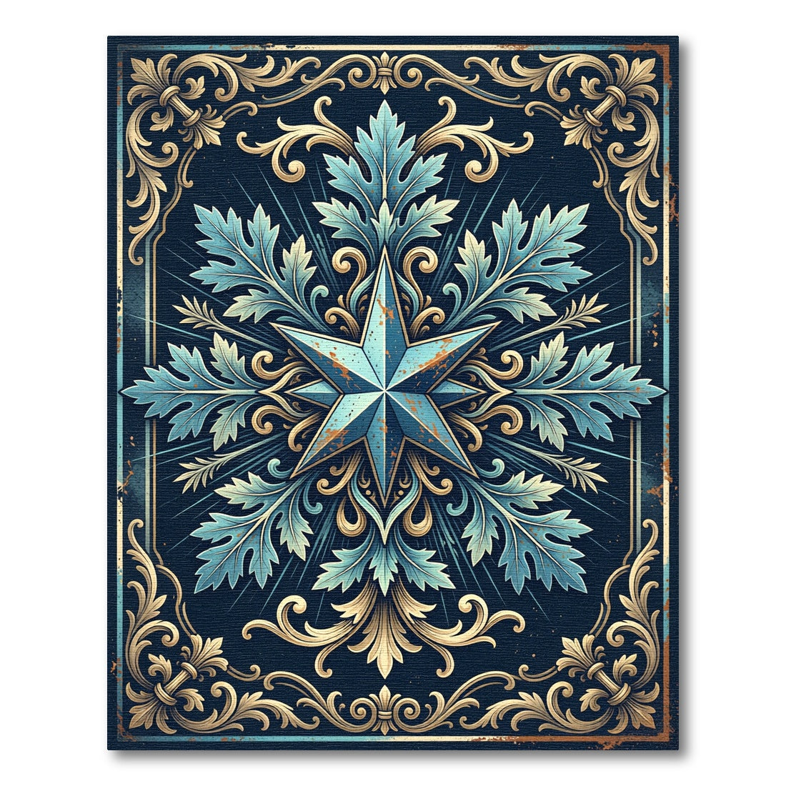 Ornamental Teal Star Filigree Emblem Rug