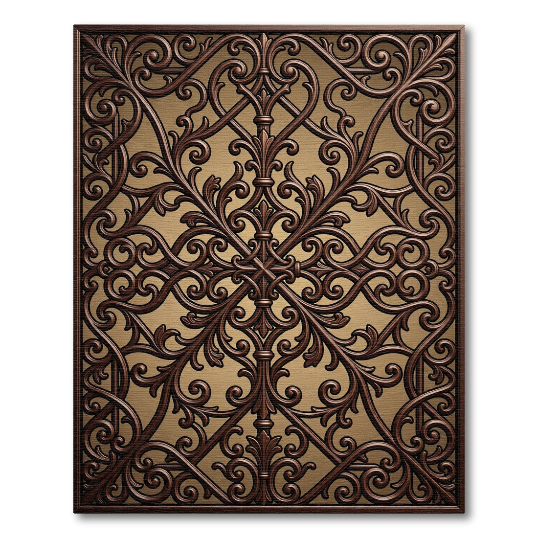 Antique Bronze Scrollwork Frame Rug