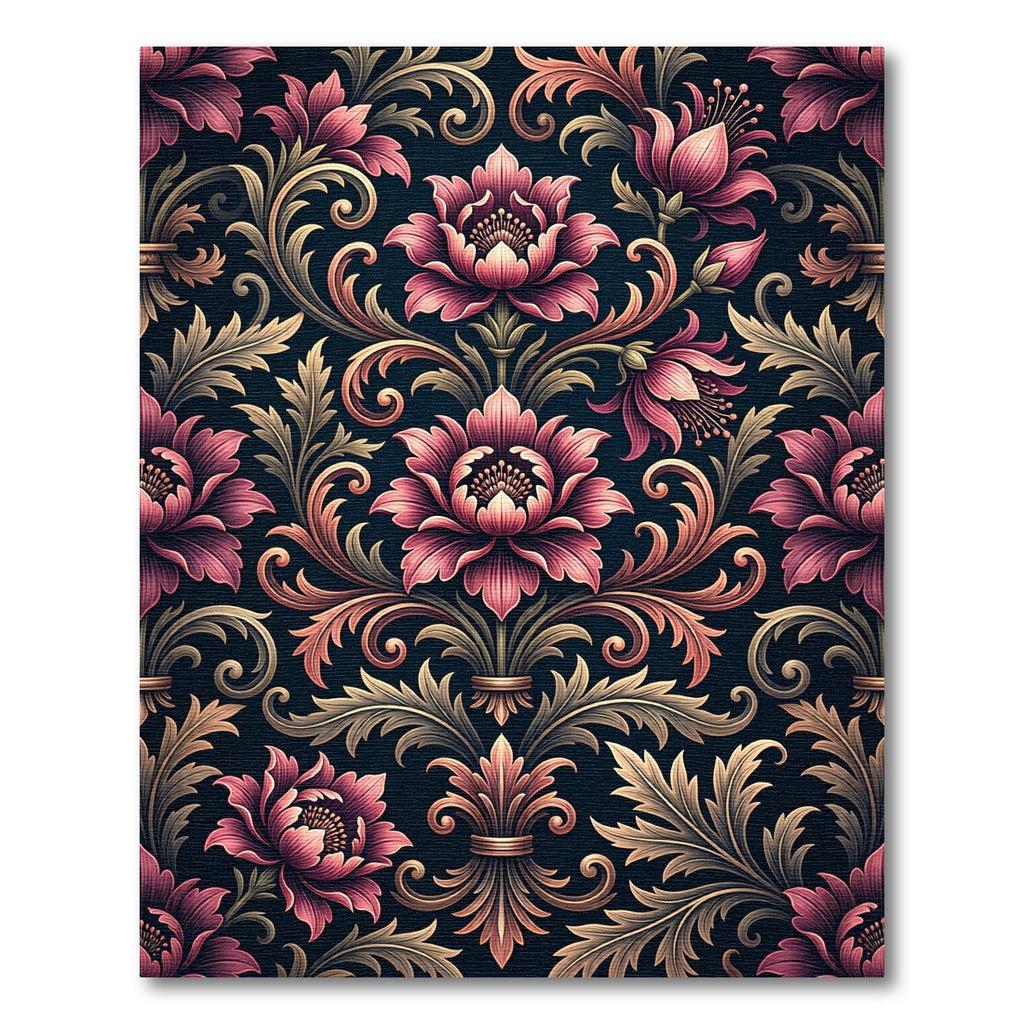 Elegant Pink Floral Damask Scroll Rug