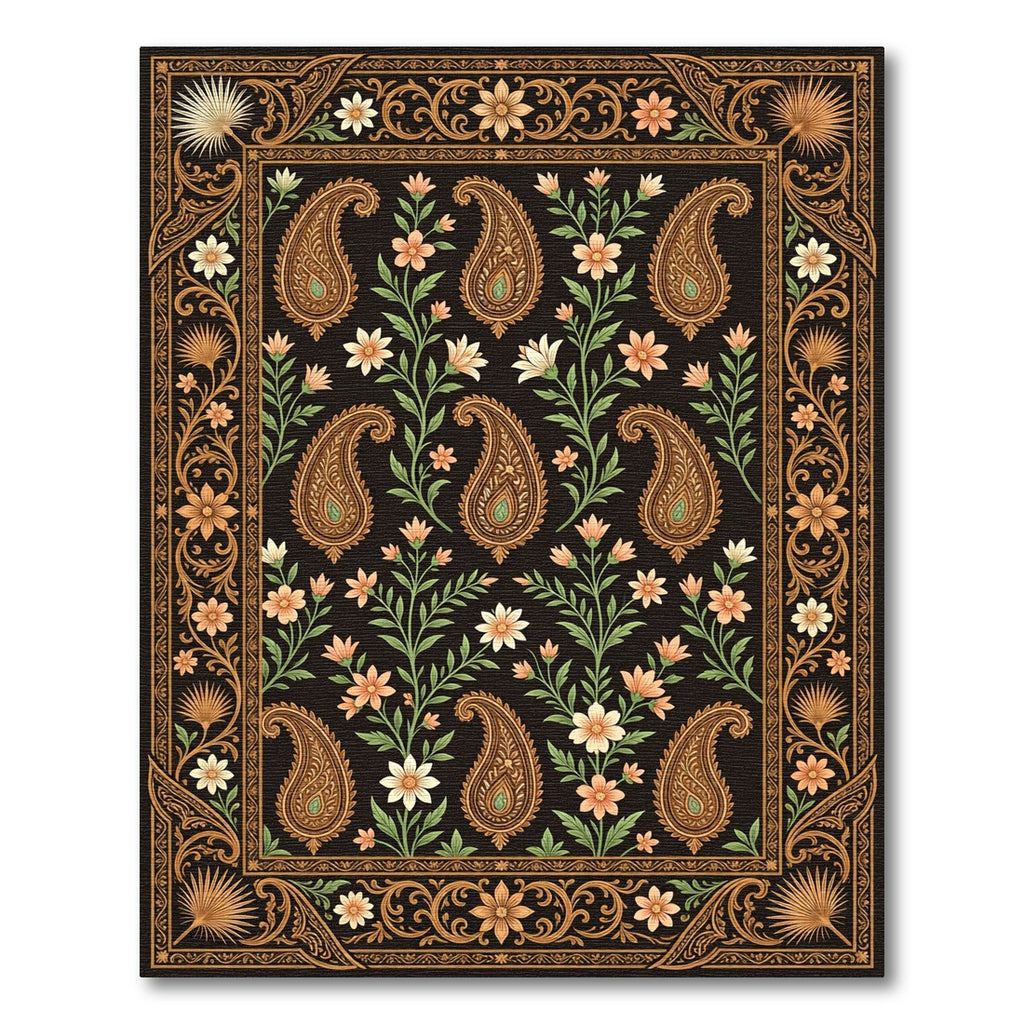 Ornate Black Floral Paisley Area Rug