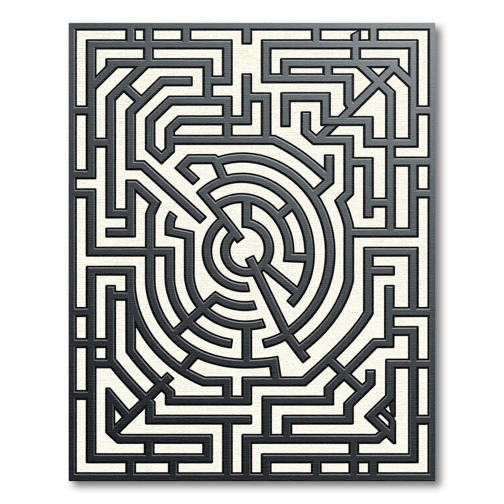 Modern Monochrome Labyrinth Geometric Swirl Rug