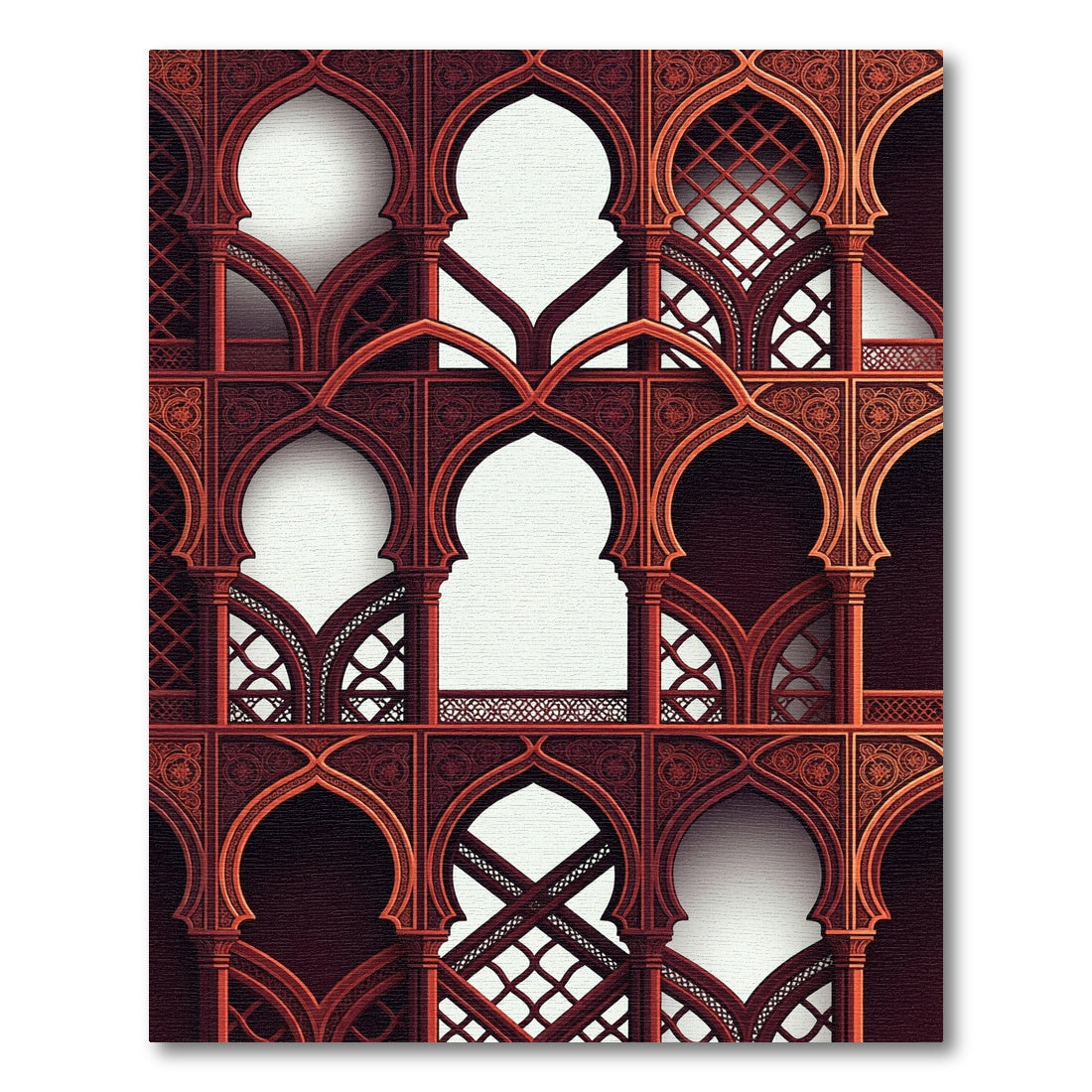 Intricate Crimson Moorish Arch Lattice Rug