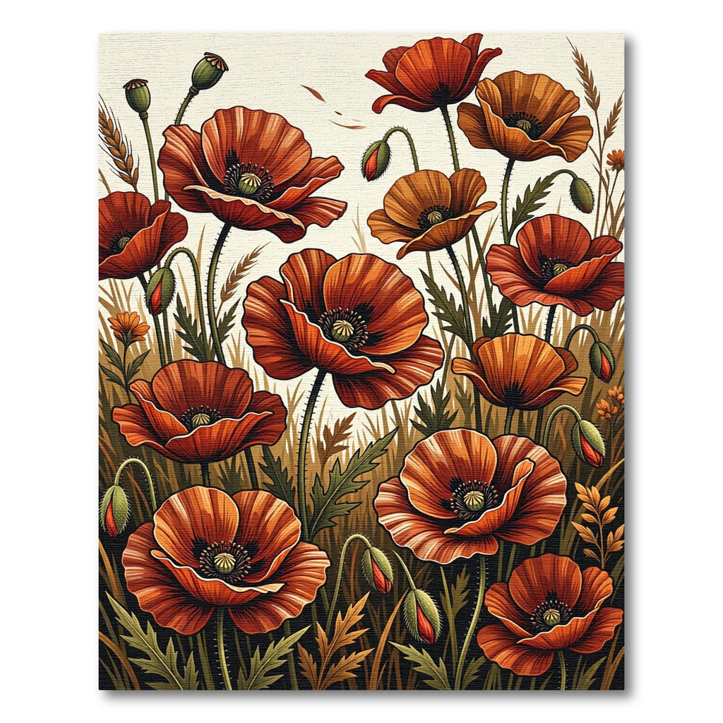 Bold Orange Poppy Field Composition Rug