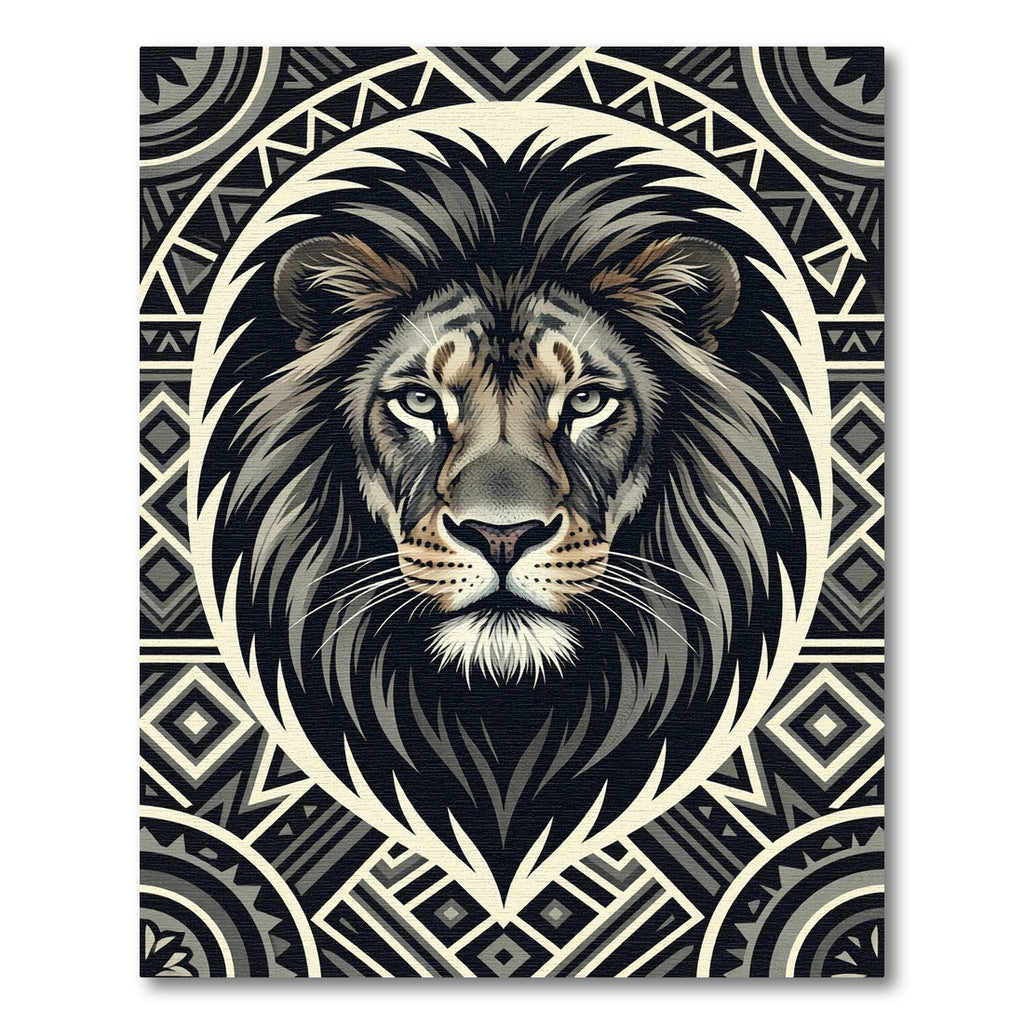 Tribal Majestic Lion Gray Geometric Rug