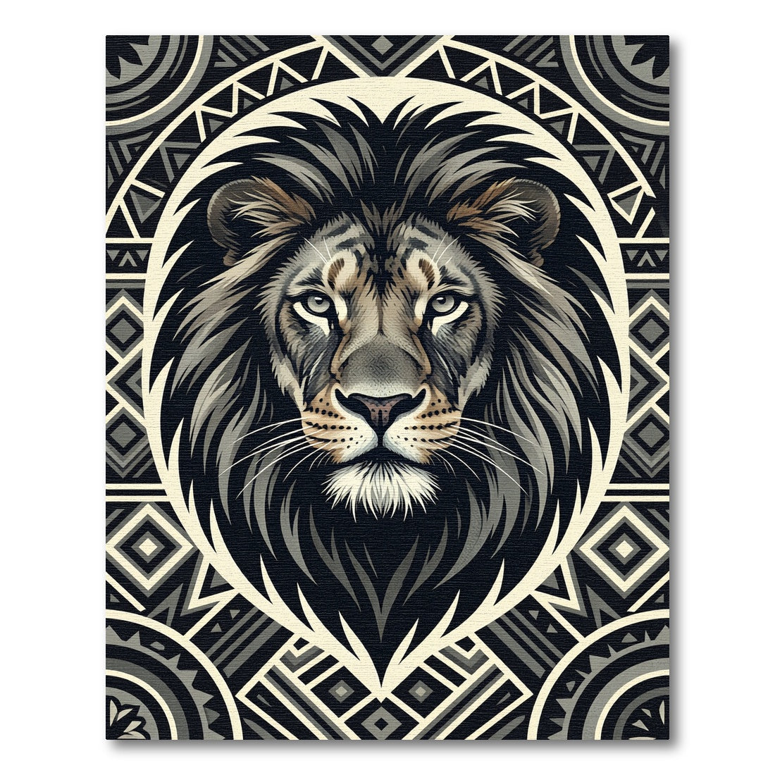 Tribal Majestic Lion Gray Geometric Rug