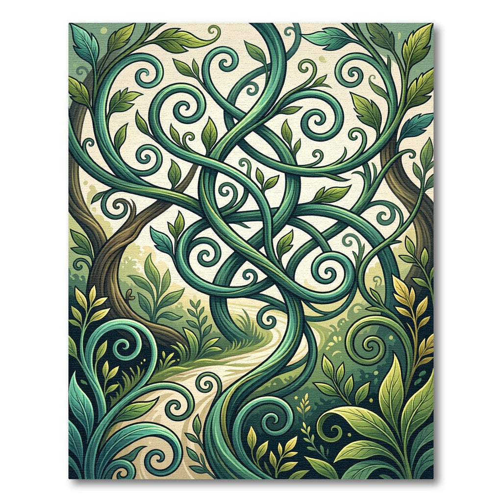 Enchanted Emerald Swirling Vine Forest Rug