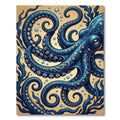 Intricate Navy Octopus with Golden Accents Rug