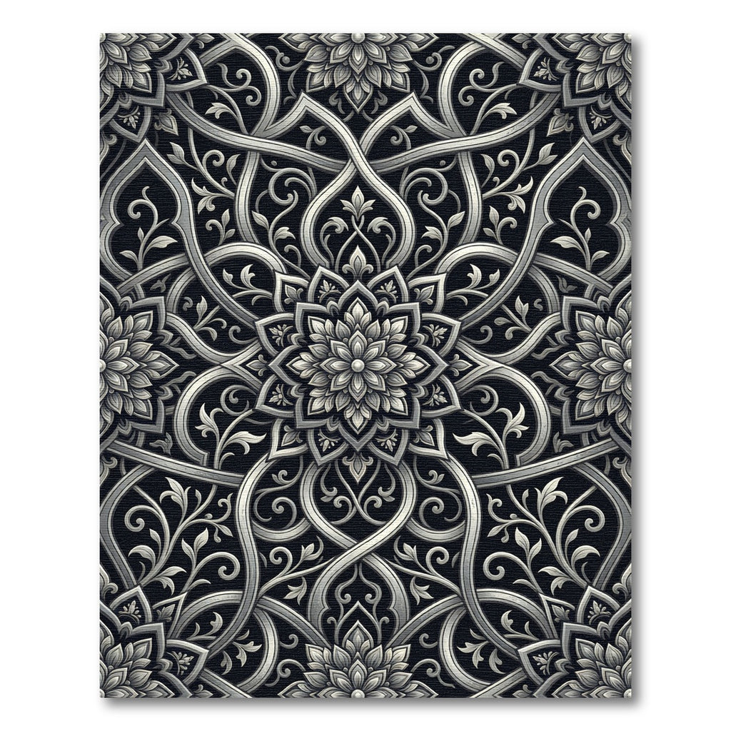 Intricate Silver Floral Arabesque Rug