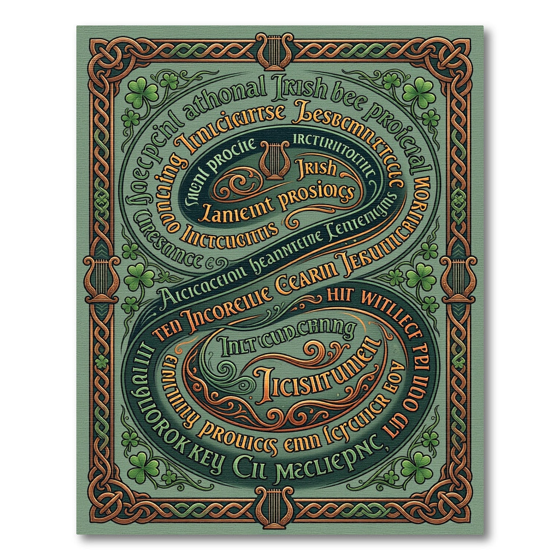 Celtic Shamrock Green Calligraphy Harp Rug