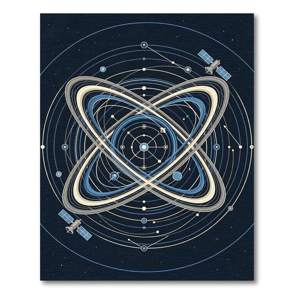 Celestial Orbital Geometry Navy Cream Rug