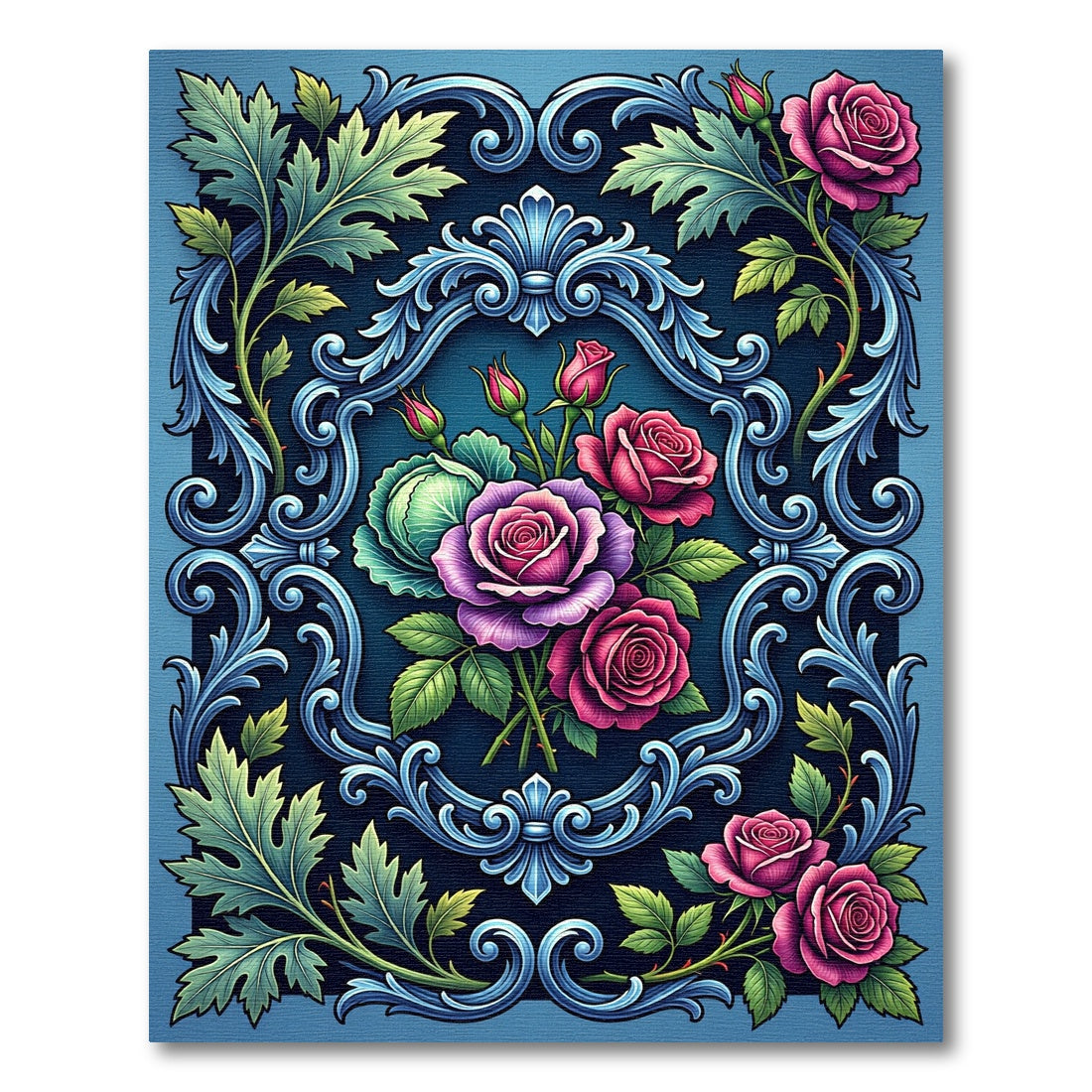 Ornate Floral Vine Embossed Rug