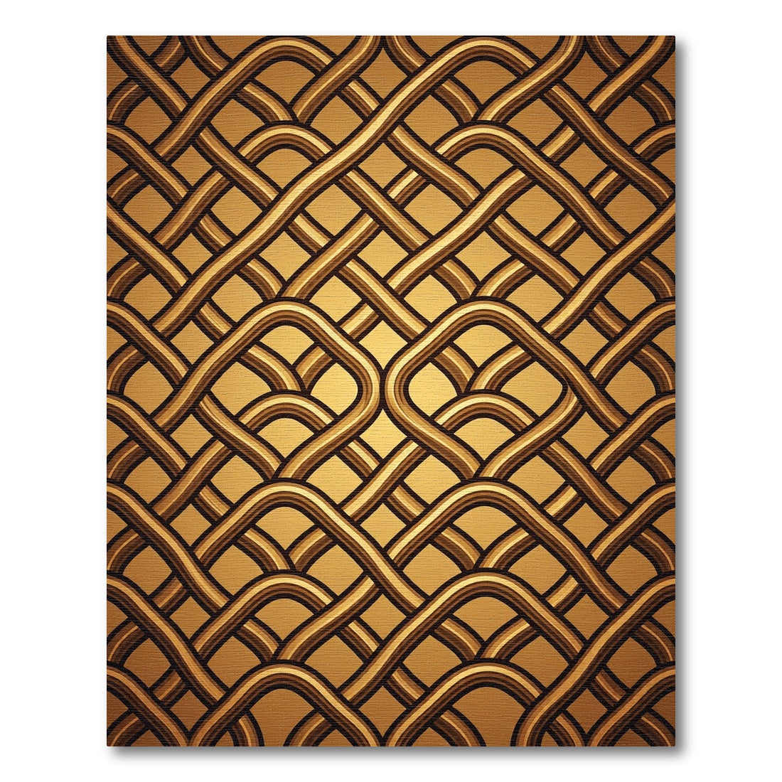 Golden Woven Interlocking Wave Rug