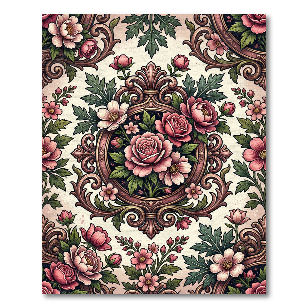 Vintage Blush Floral Damask Medallion Rug