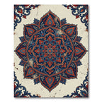 Ornate Red Blue Floral Mandala Rug