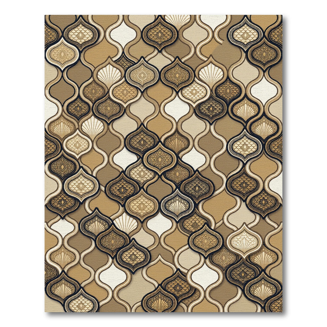 Elegant Gold Scalloped Geometric Tile Rug