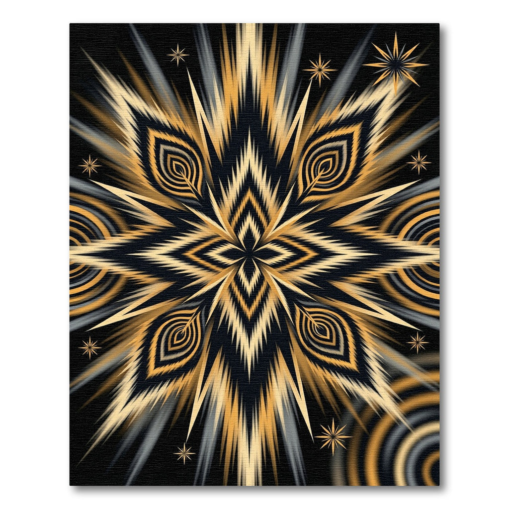 Golden Black Peacock Feather Burst Rug