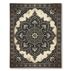 Antique Black Gold Floral Medallion Rug