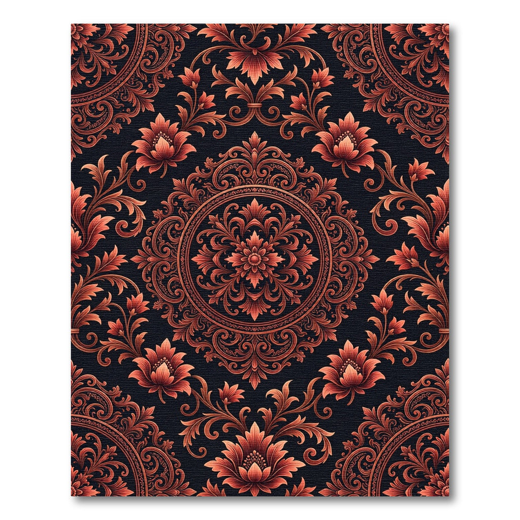 Ornate Crimson Floral Scroll Rug