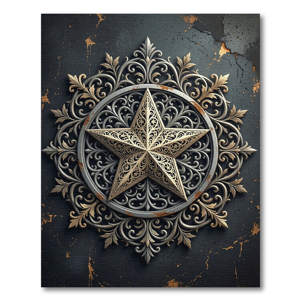 Ornate Golden Star Filigree Medallion Rug
