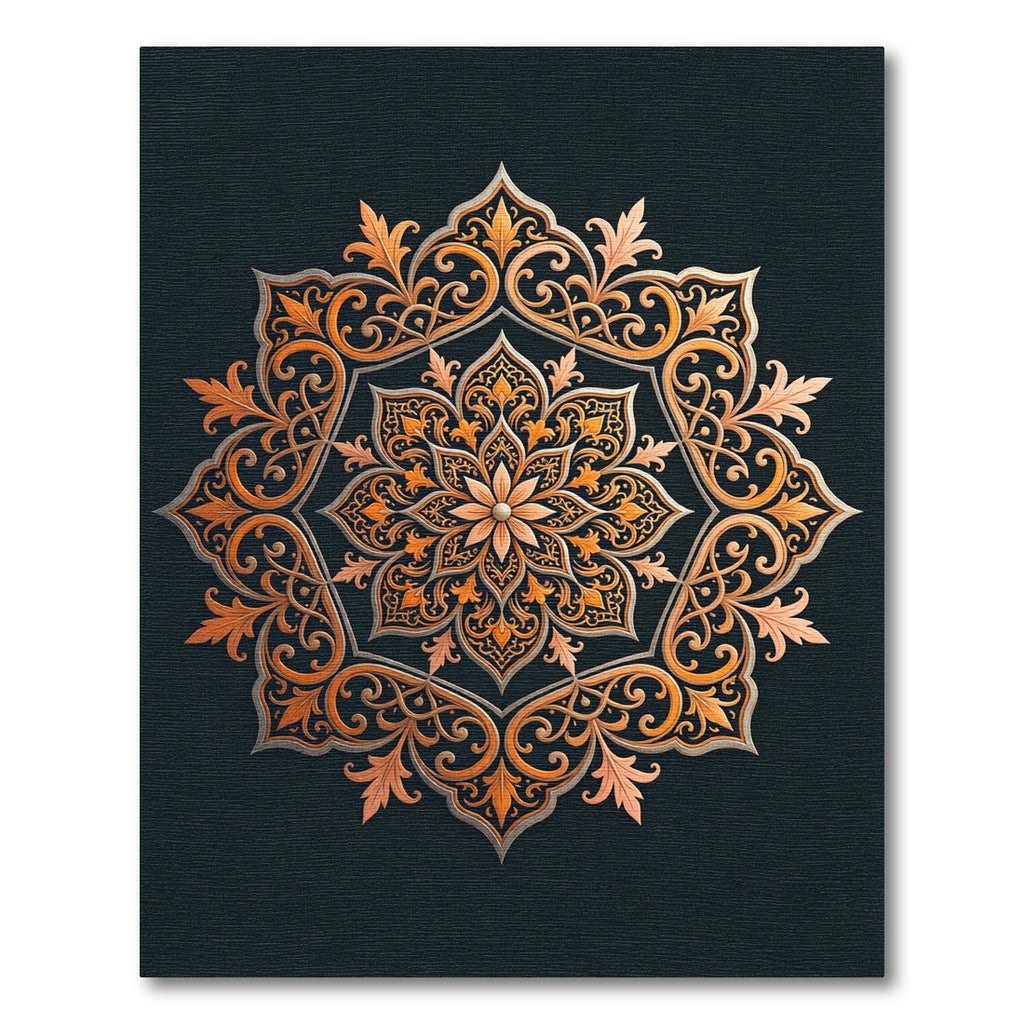 Golden Orange Intricate Floral Mandala Rug