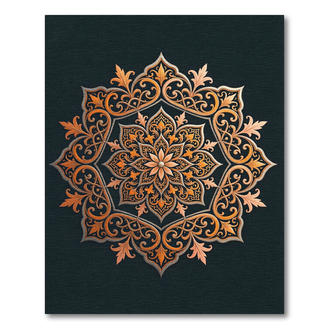 Golden Orange Intricate Floral Mandala Rug