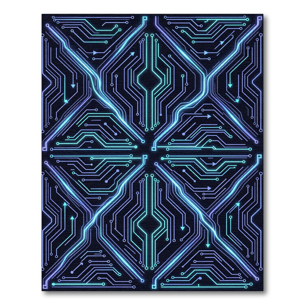 Electric Neon Circuitry Geometric Grid Rug