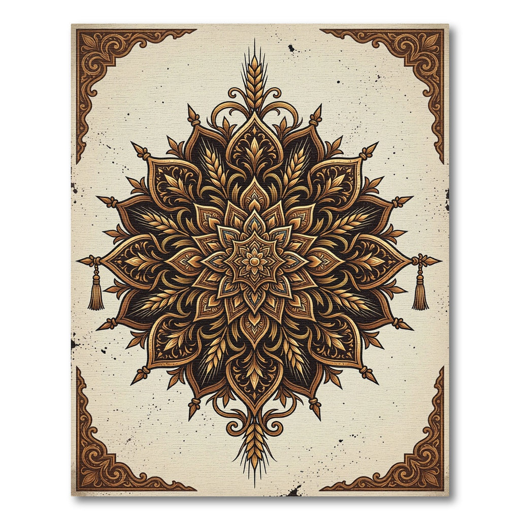 Antique Golden Wheat Mandala Medallion Rug