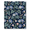 Navy Blue Botanical Morning Glory Floral Rug
