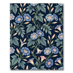 Navy Blue Botanical Morning Glory Floral Rug