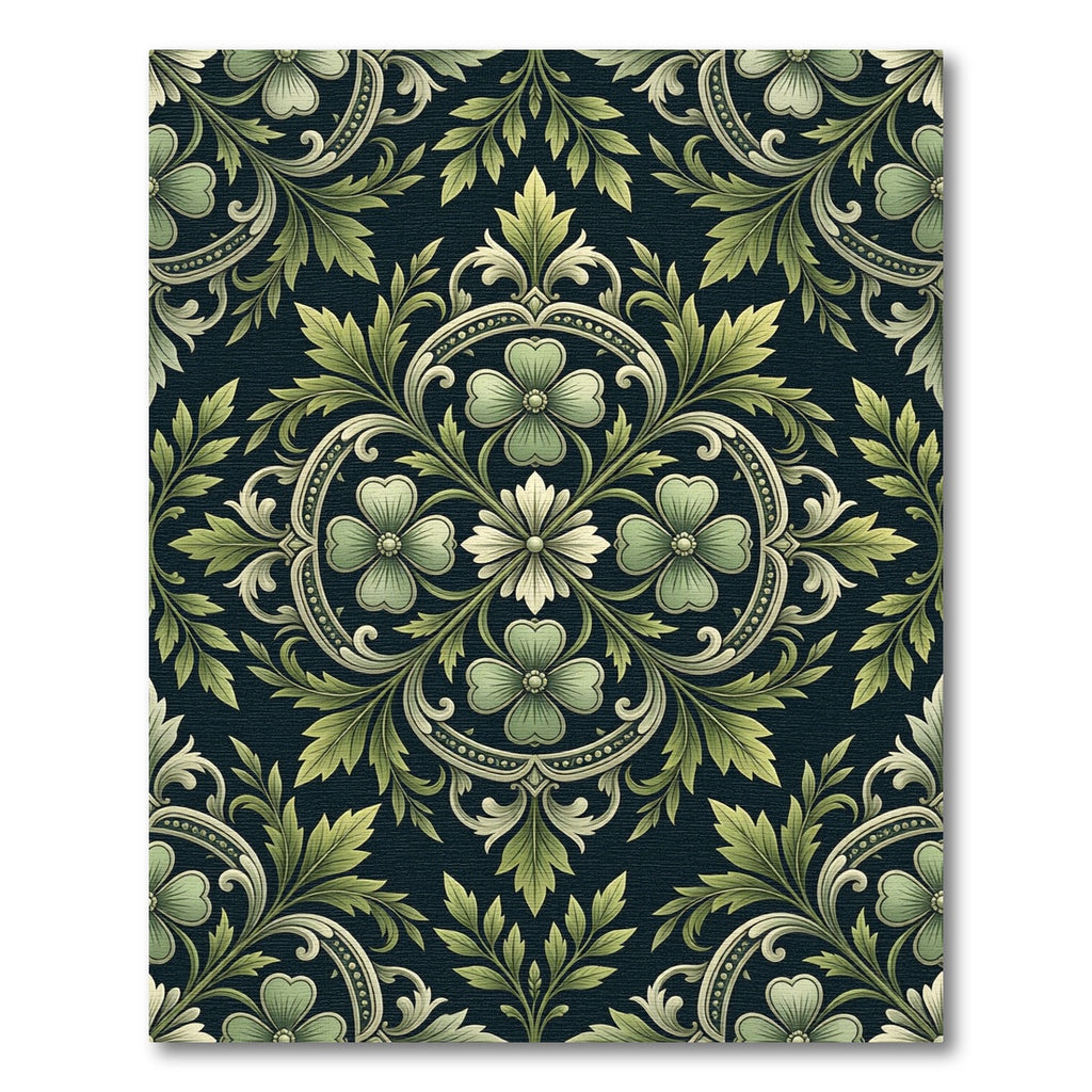Elegant Sage Green Floral Damask Rug