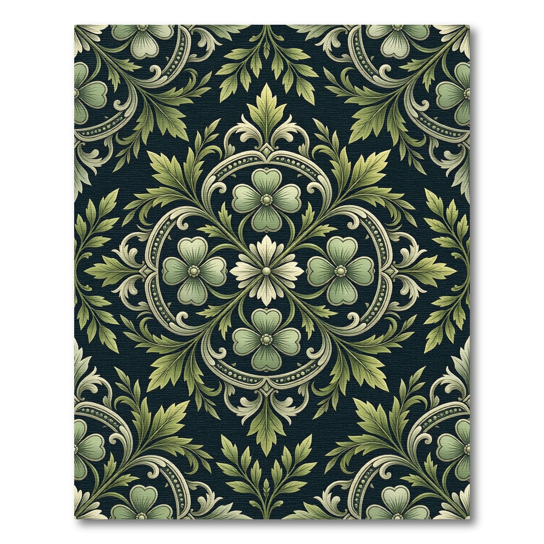 Elegant Sage Green Floral Damask Rug