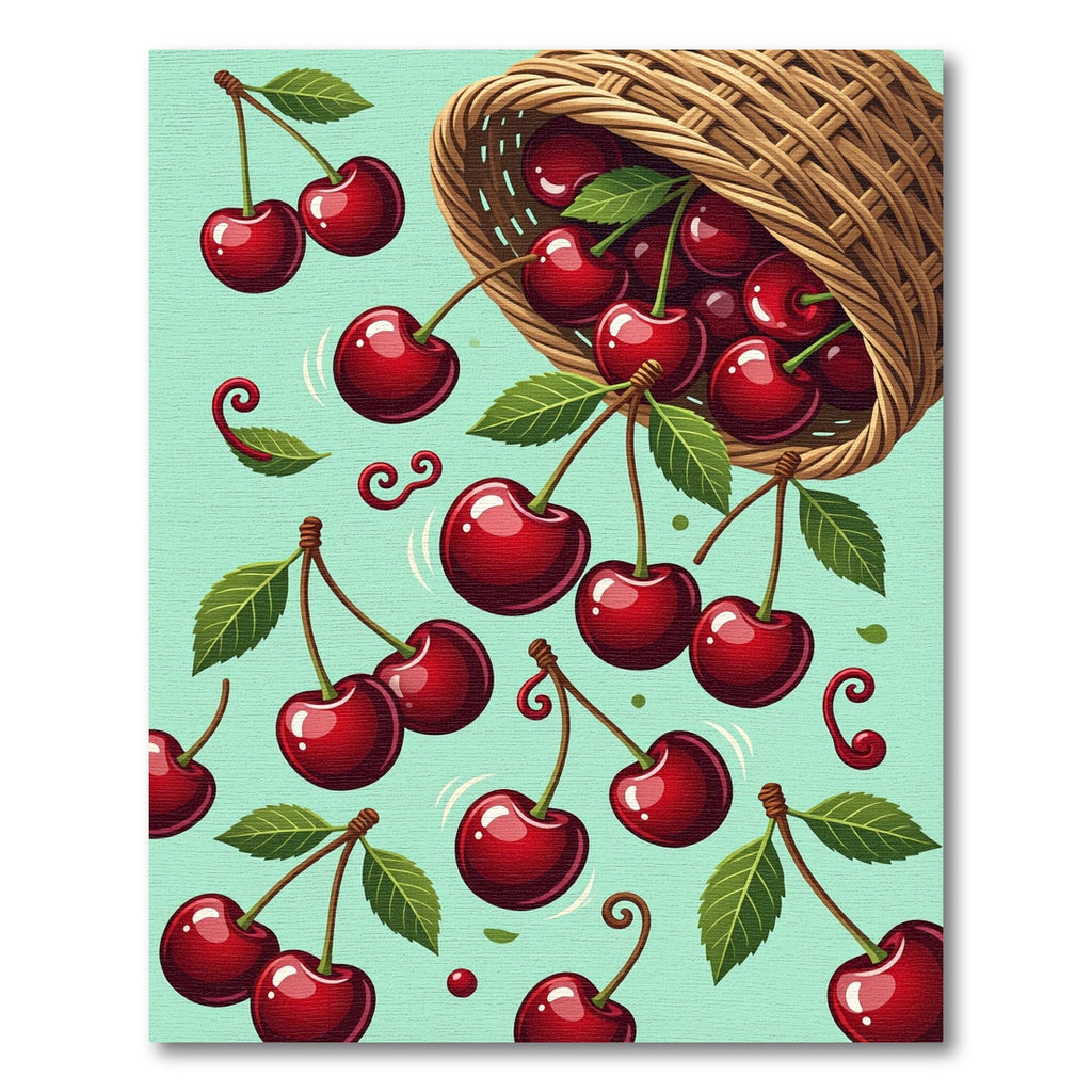 Vibrant Falling Cherry Fruit Illustration Rug