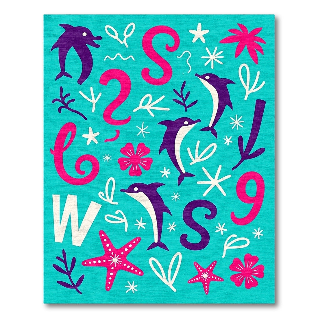Teal Purple Dolphins Pink Starfish Letters Rug